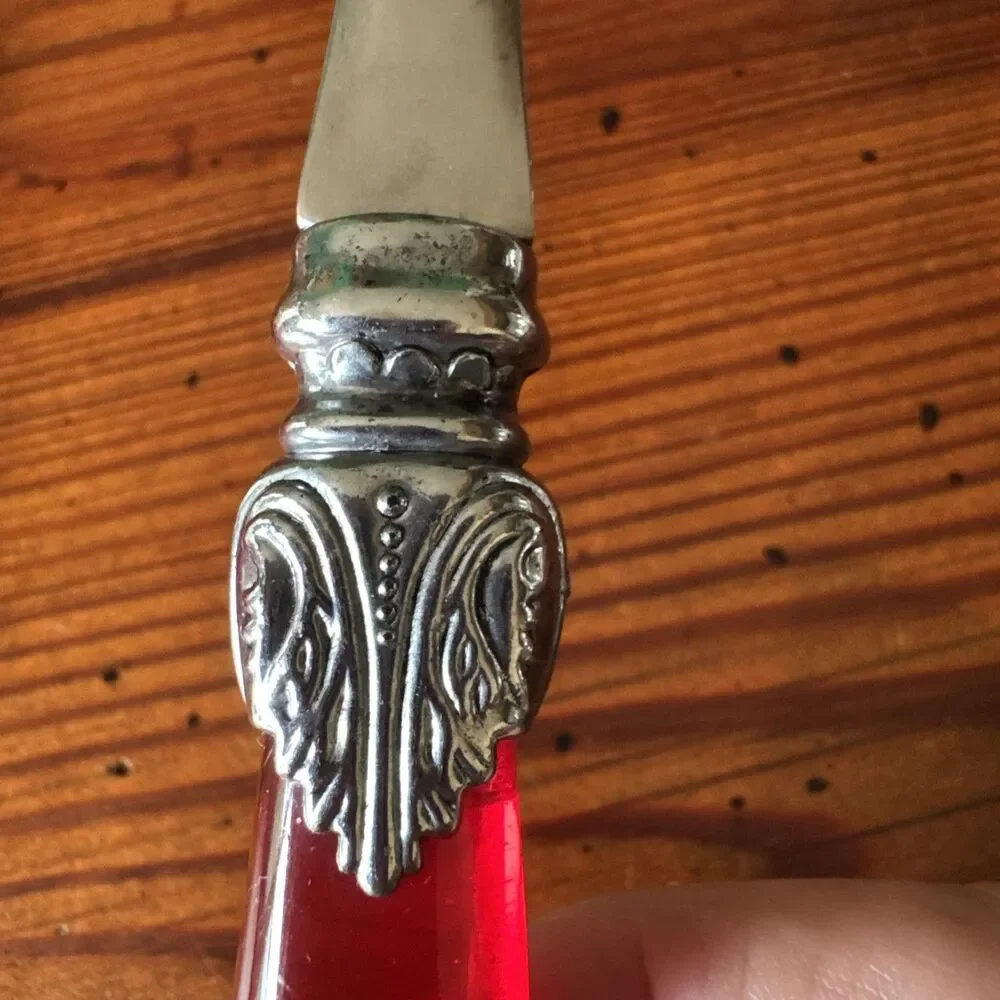 Ruby Red Handled Salad Serving Untensils/Sporks 10 Inches Clear Red Handles